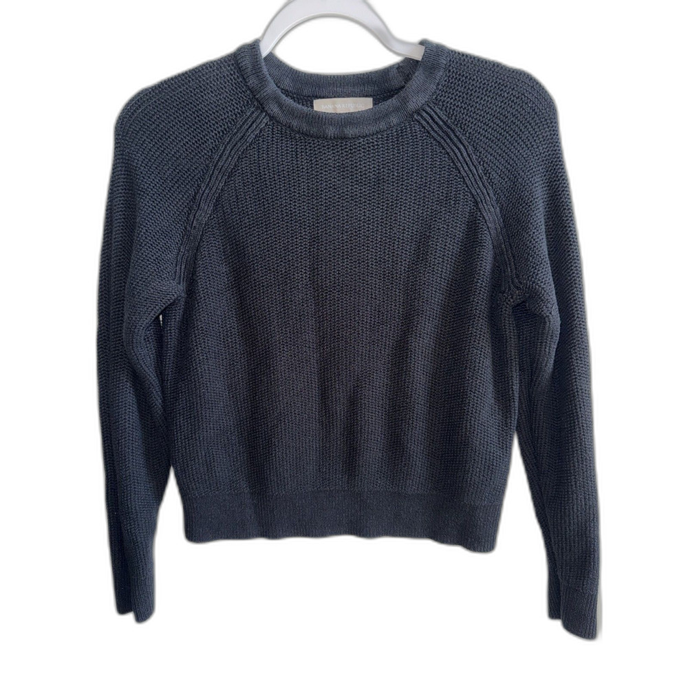 Banana Republic Charcoal Gray Cable Knit Crewneck Sweater Size M Cotton Blend